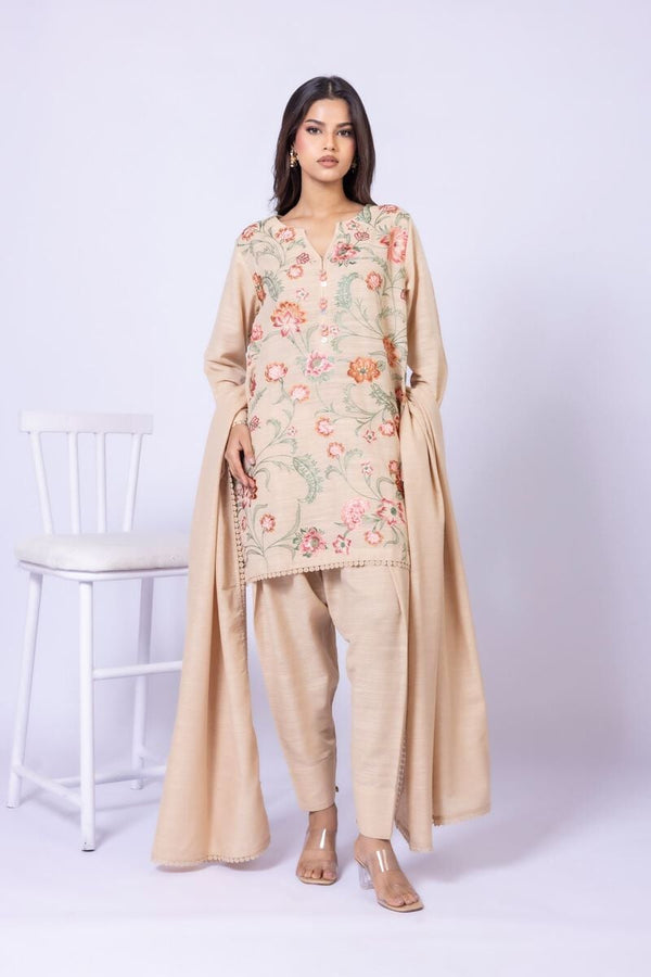 3 Pcs Embroidered | Textured Cotton Kurta