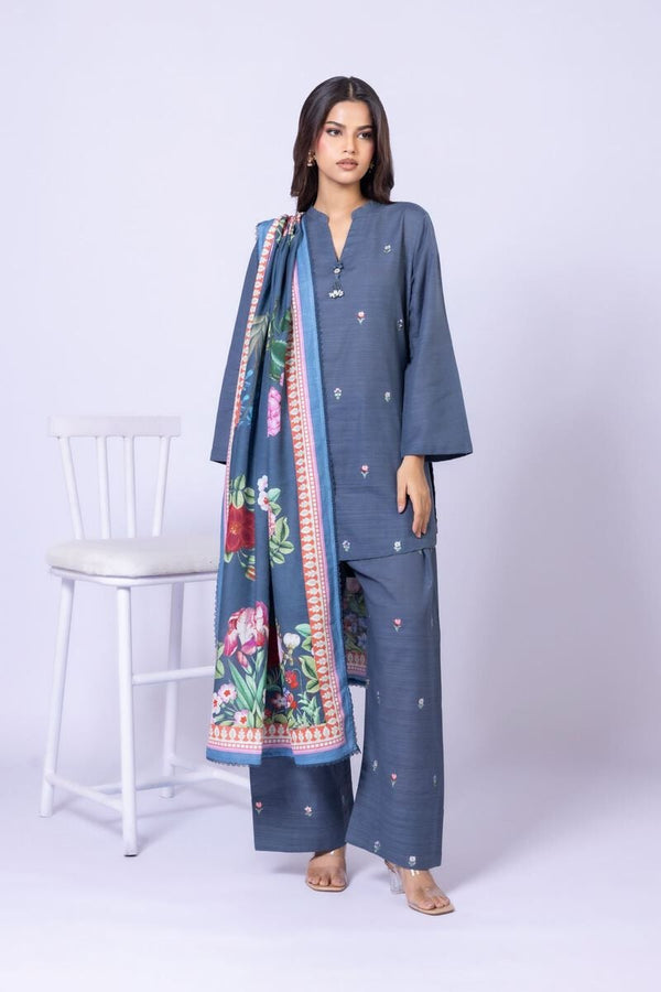 3pcs Embroidered | Textured Cotton Pants